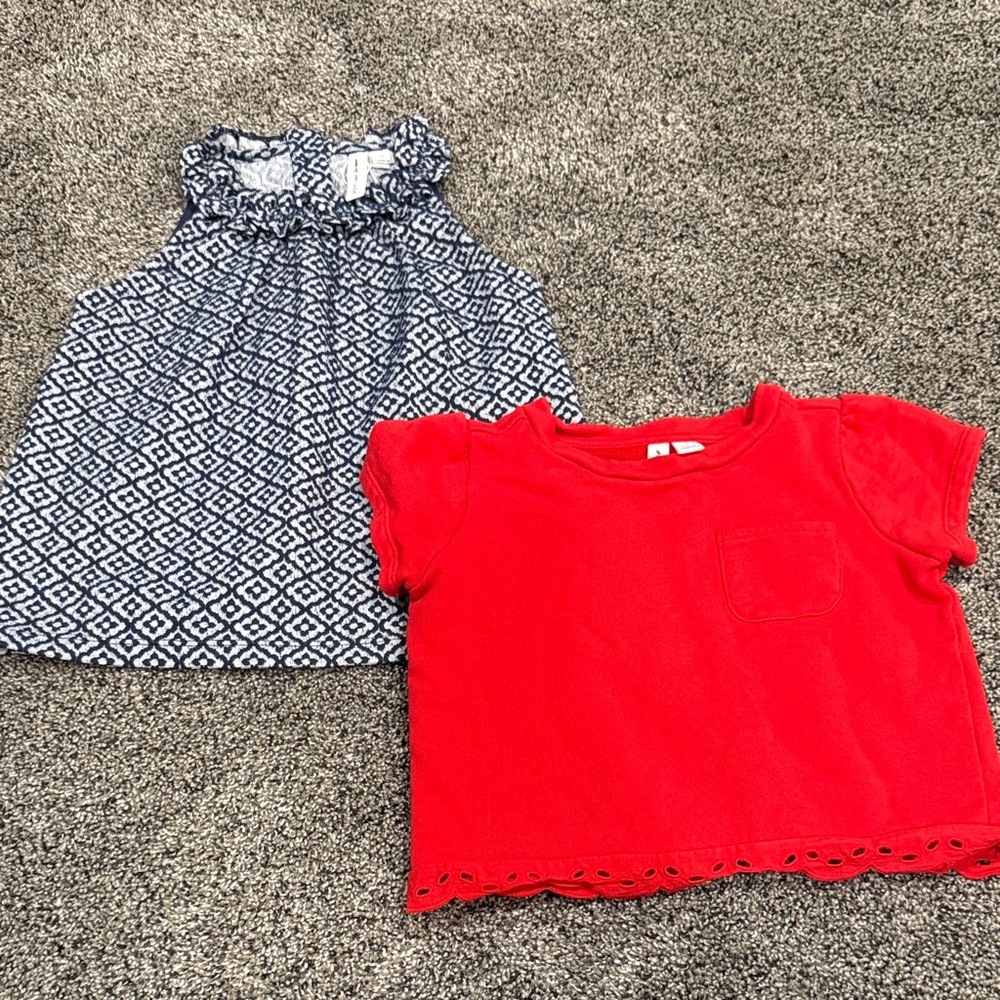 Janie and Jack set of 2 Red and Navy 
 Tops. Size 5